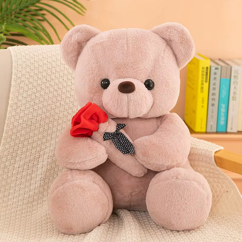 Plushies Teddy Bear with Rose Cute Stuffed Animals Soft Toys Plush Teddy Bear Mother'S Day Gifts