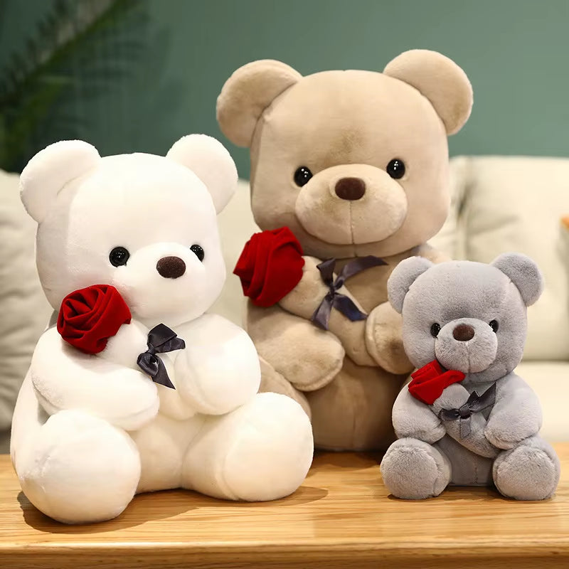 Plushies Teddy Bear with Rose Cute Stuffed Animals Soft Toys Plush Teddy Bear Mother'S Day Gifts