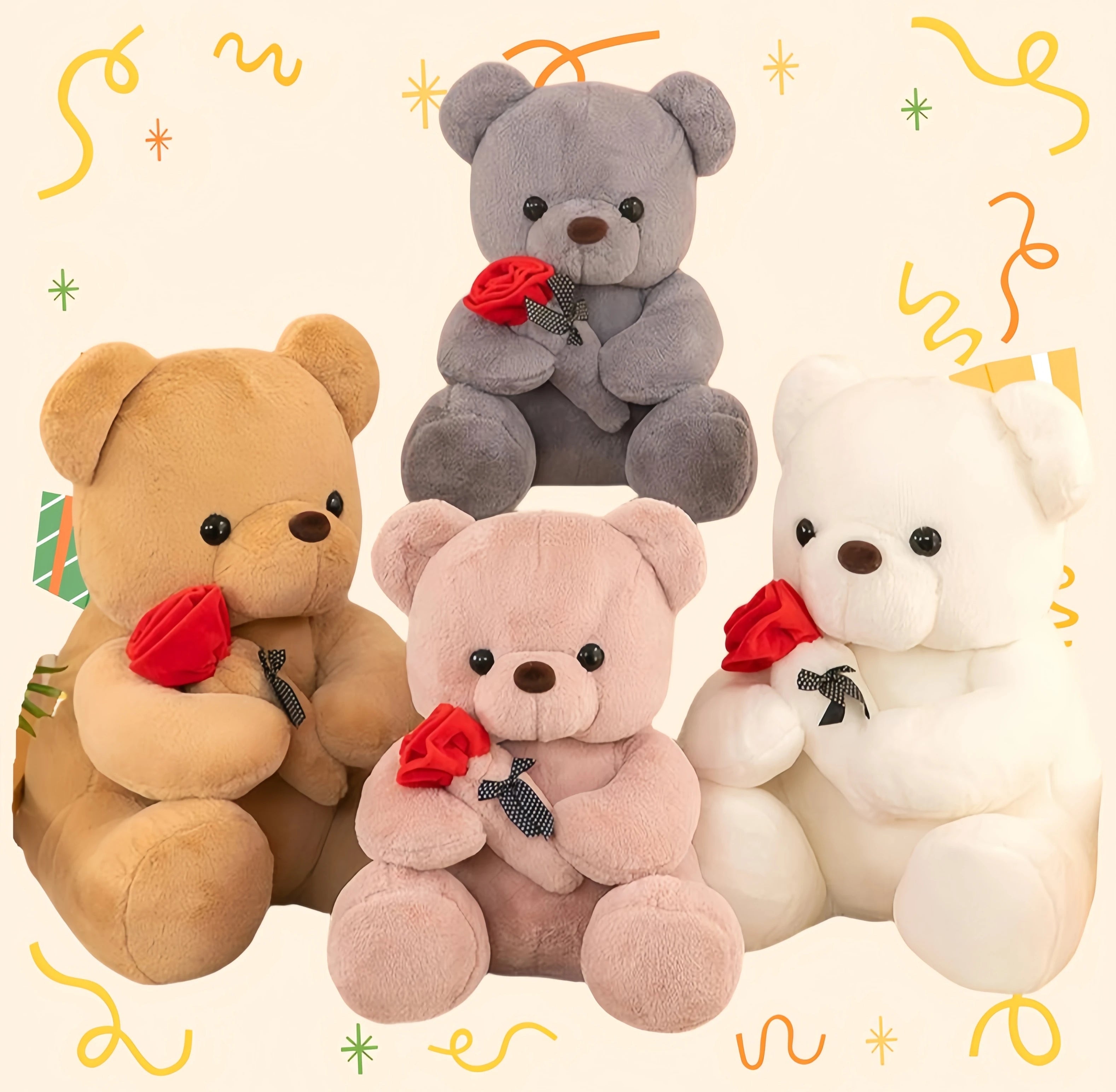 Plushies Teddy Bear with Rose Cute Stuffed Animals Soft Toys Plush Teddy Bear Mother'S Day Gifts